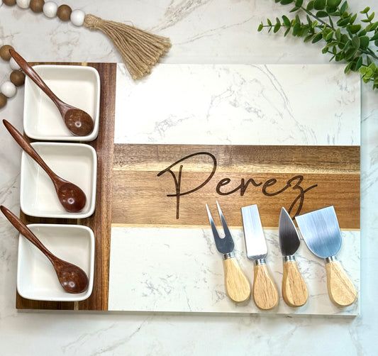 Board - Marble and Wood with bowls and utensils