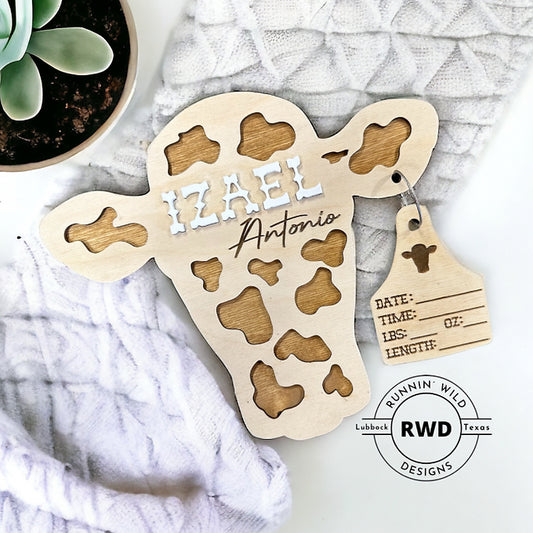 Birth Announcement - Personalized - Cow
