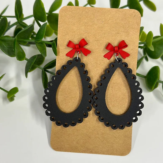 Scalloped Red & Black Teardrop Earrings